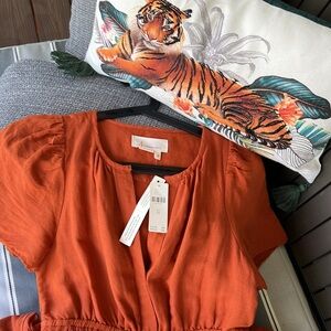 Anthro Somerset Linen Rust Dress NWT XS